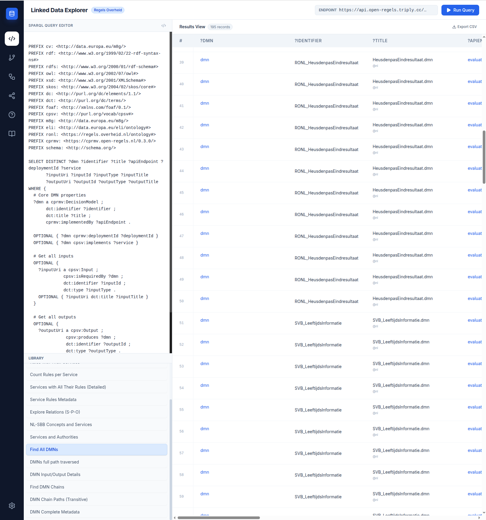 Screenshot: SPARQL Query Editor with query results displayed in a table